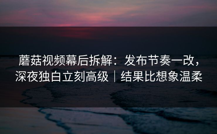 蘑菇视频幕后拆解：发布节奏一改，深夜独白立刻高级｜结果比想象温柔