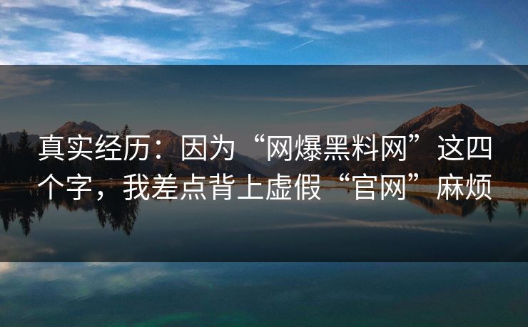 真实经历:因为“网爆黑料网”这四个字,我差点背上虚假“官网”麻烦